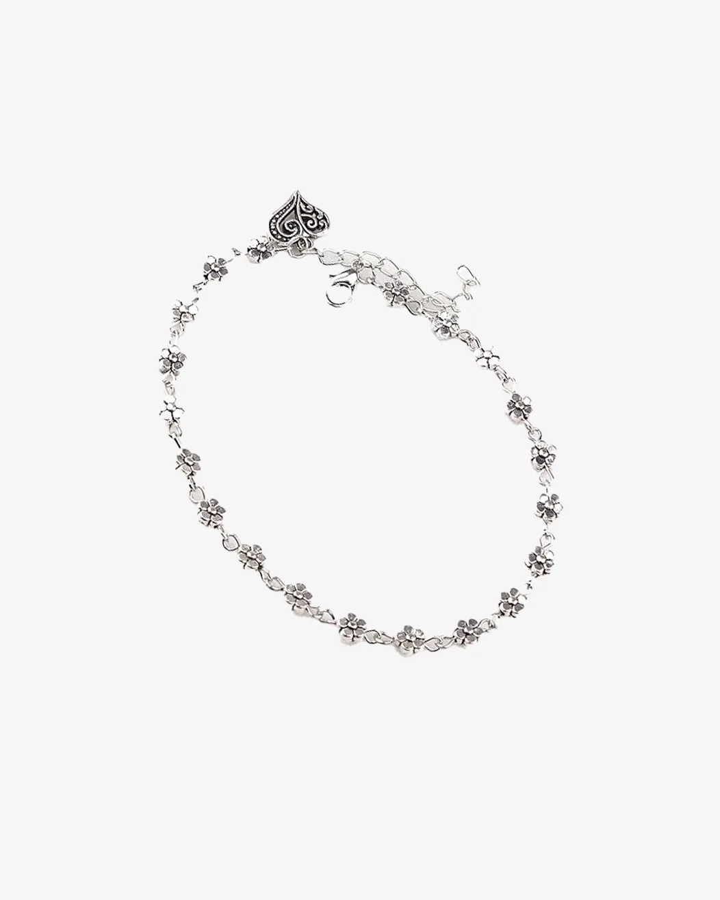 Floral Breeze Silver Anklet